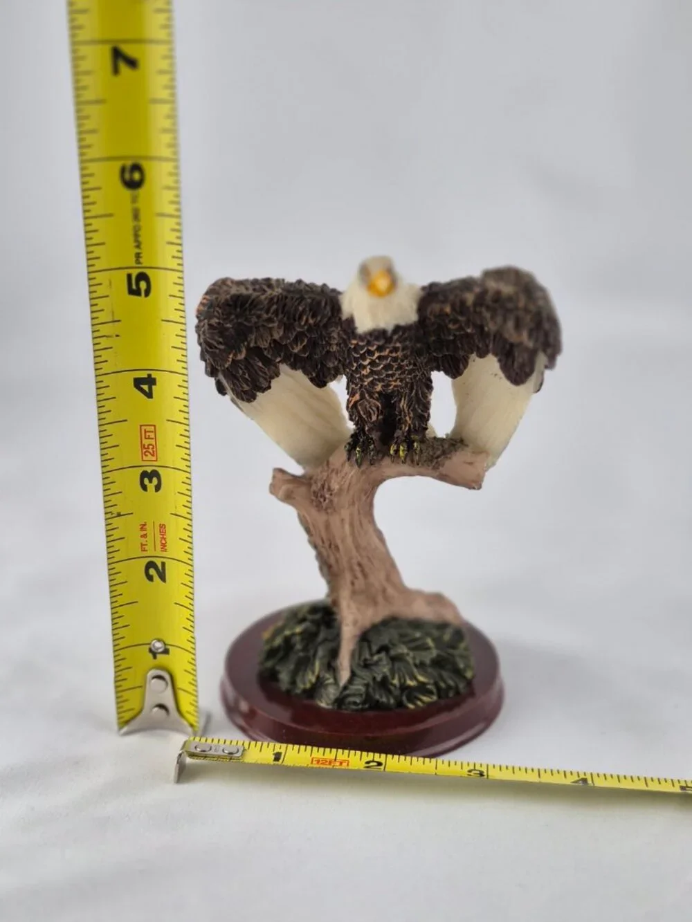 Vintage Sabre Resin Bald Eagle Wings Spread Pose on a Tree Stump Figurine